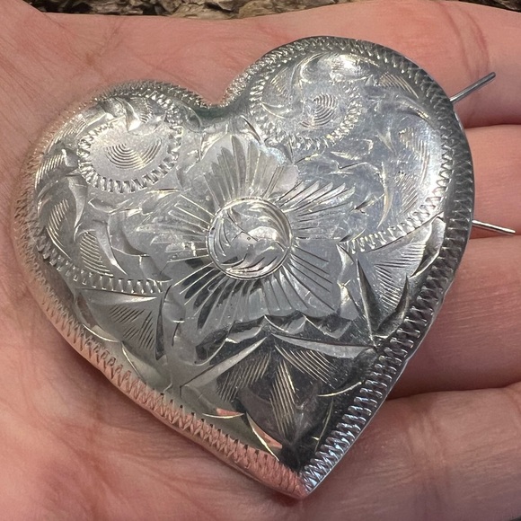 Authentic VOGT Barrette Heart Hair Clip Sterling Silver Made in Mexico Western - Picture 5 of 8
